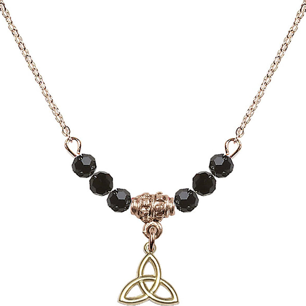14kt Gold Filled Trinity Irish Knot Birthstone Necklace with Jet Beads - 5100