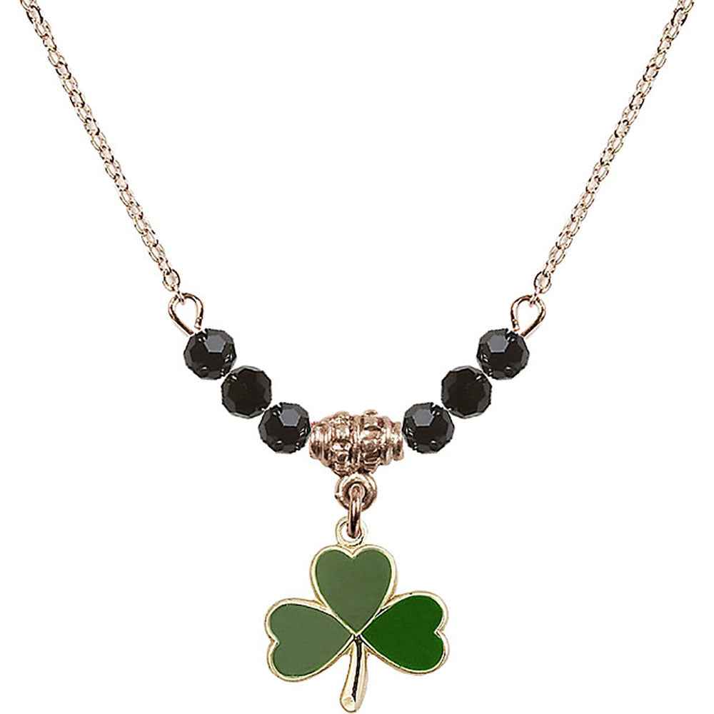 14kt Gold Filled Shamrock Birthstone Necklace with Jet Beads - 5243