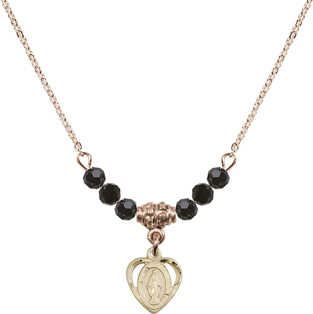 14kt Gold Filled Miraculous Birthstone Necklace with Jet Beads - 5401
