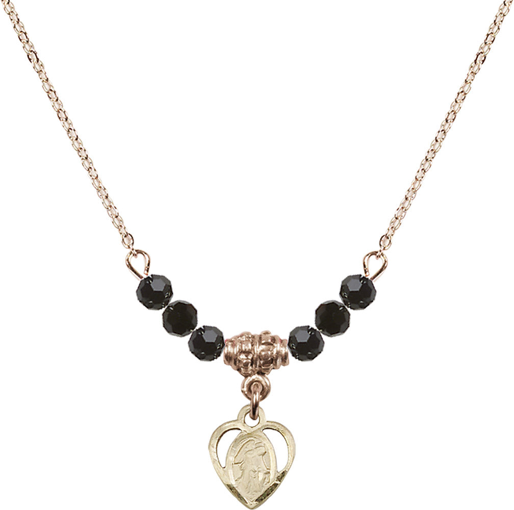 14kt Gold Filled Guardian Angel Birthstone Necklace with Jet Beads - 5407