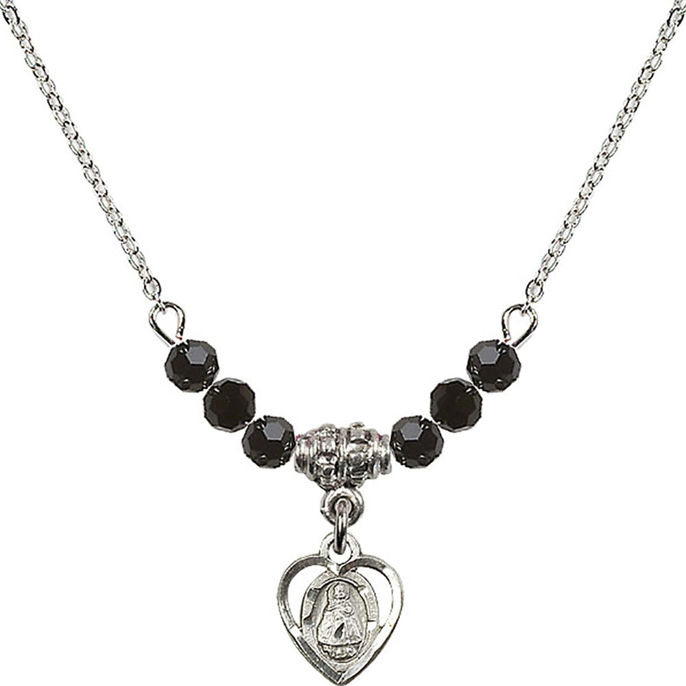 Sterling Silver Infant Birthstone Necklace with Jet Beads - 5413