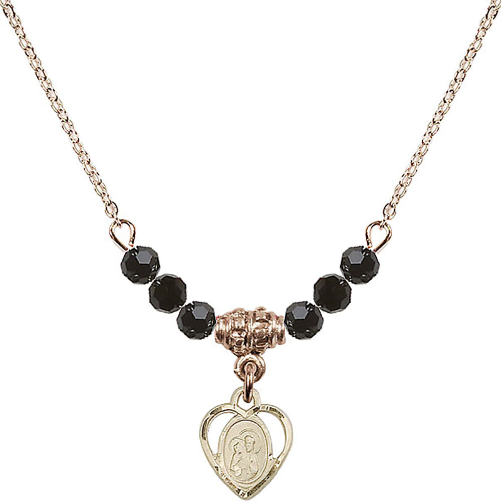 14kt Gold Filled Saint Ann Birthstone Necklace with Jet Beads - 5414