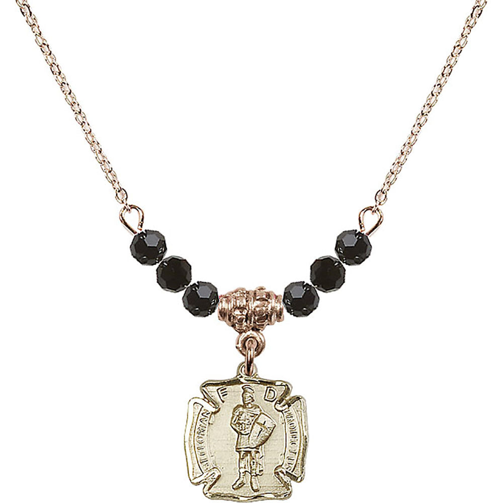 14kt Gold Filled Saint Florian Birthstone Necklace with Jet Beads - 5686