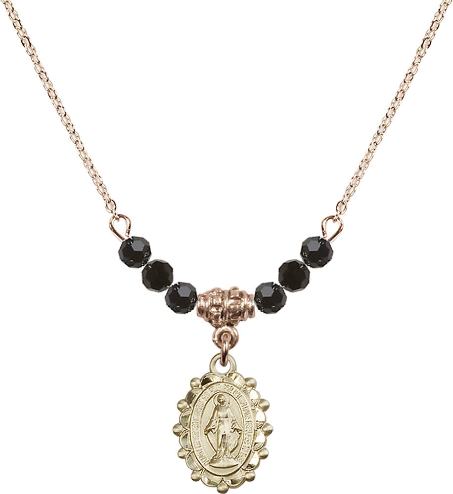 14kt Gold Filled Miraculous Birthstone Necklace with Jet Beads - 6040