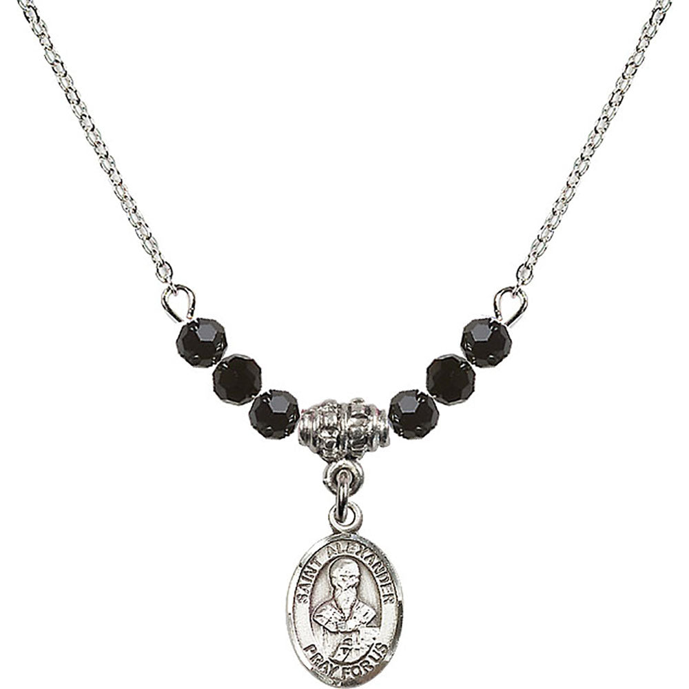 Sterling Silver Saint Alexander Sauli Birthstone Necklace with Jet Beads - 9012