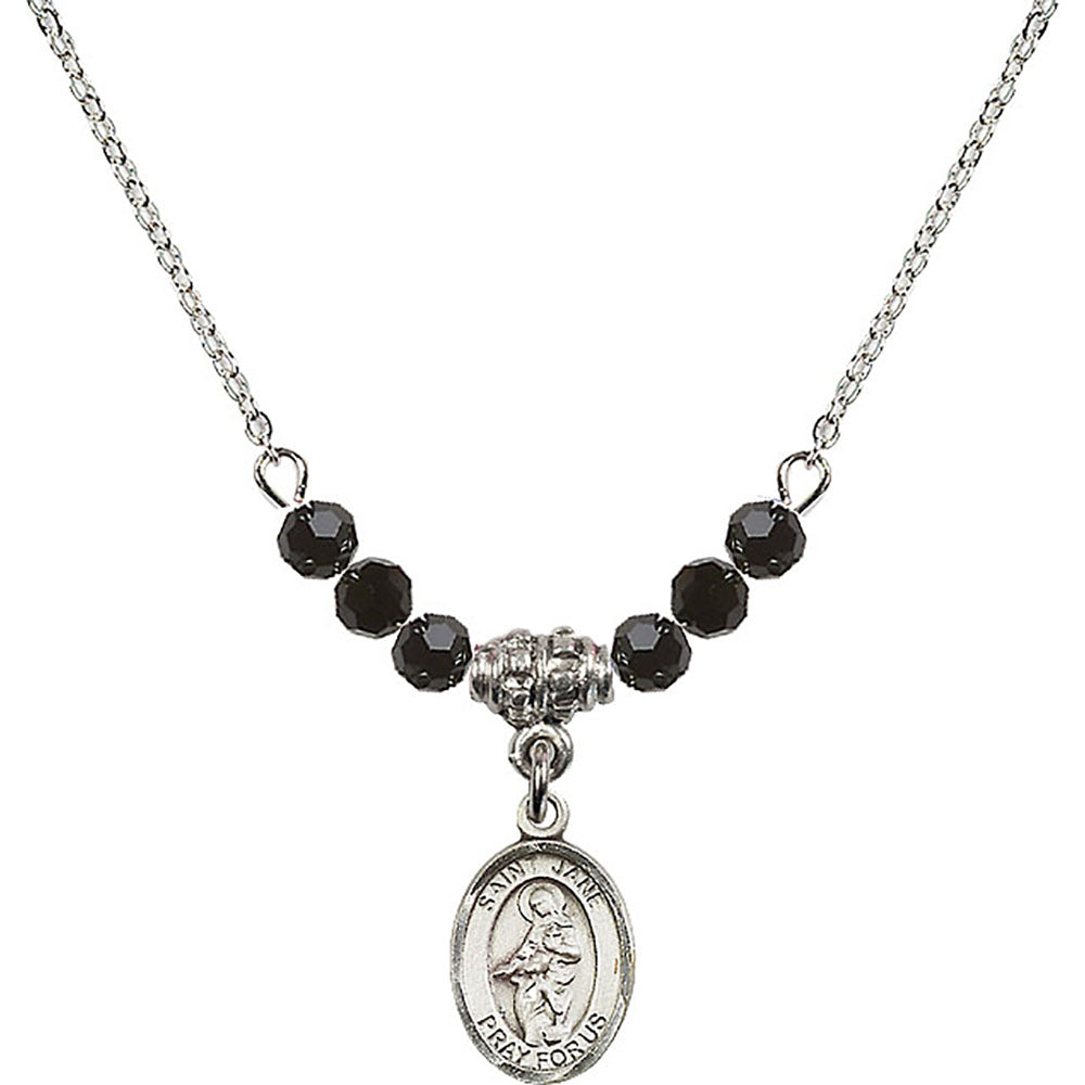 Sterling Silver Saint Jane of Valois Birthstone Necklace with Jet Beads - 9029