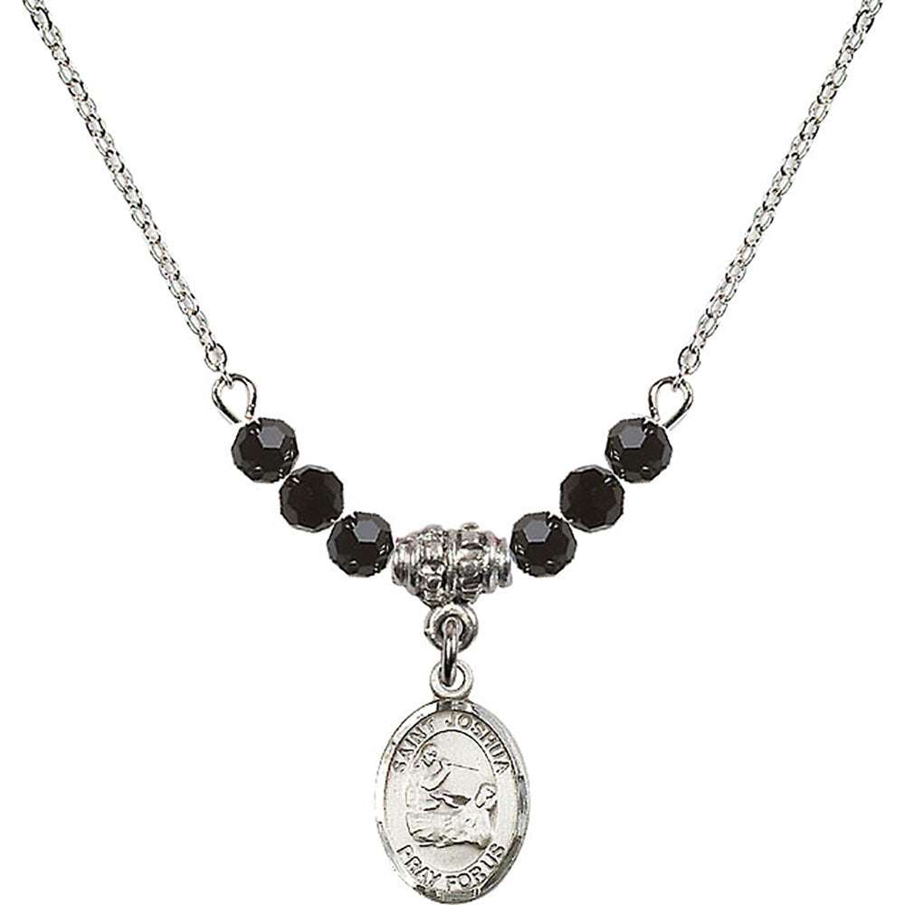 Sterling Silver Saint Joshua Birthstone Necklace with Jet Beads - 9059