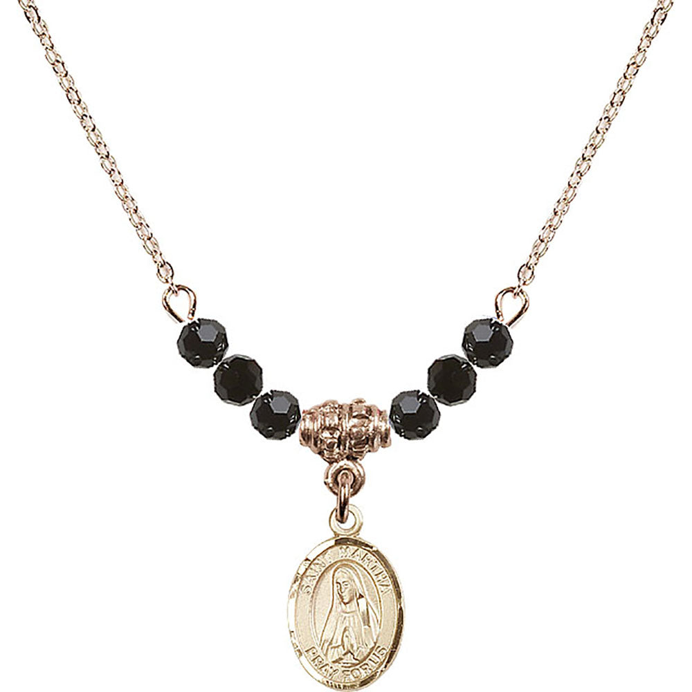 14kt Gold Filled Saint Martha Birthstone Necklace with Jet Beads - 9075