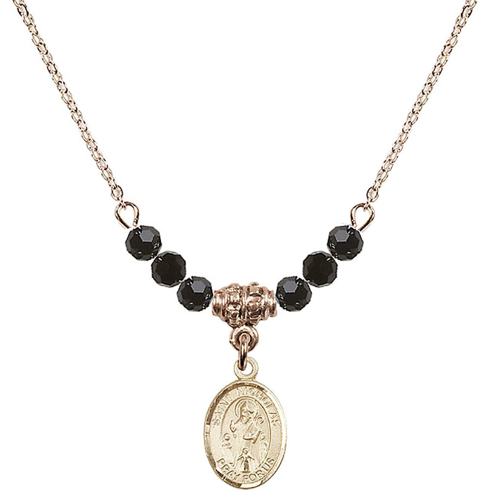 14kt Gold Filled Saint Nicholas Birthstone Necklace with Jet Beads - 9080