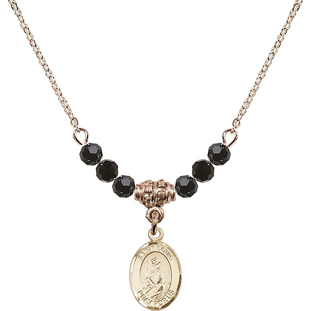 14kt Gold Filled Saint Louis Birthstone Necklace with Jet Beads - 9081