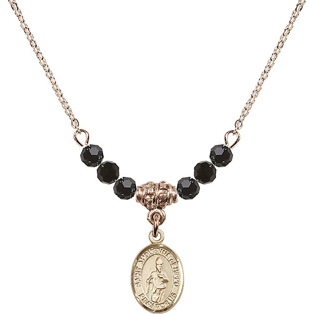 14kt Gold Filled Saint Augustine of Hippo Birthstone Necklace with Jet Beads - 9202