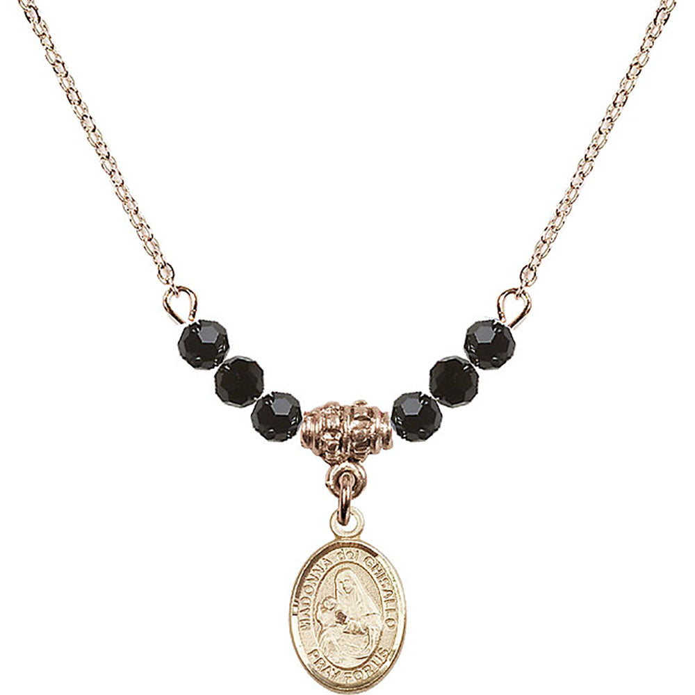 14kt Gold Filled Madonna del Ghisallo Birthstone Necklace with Jet Beads - 9203