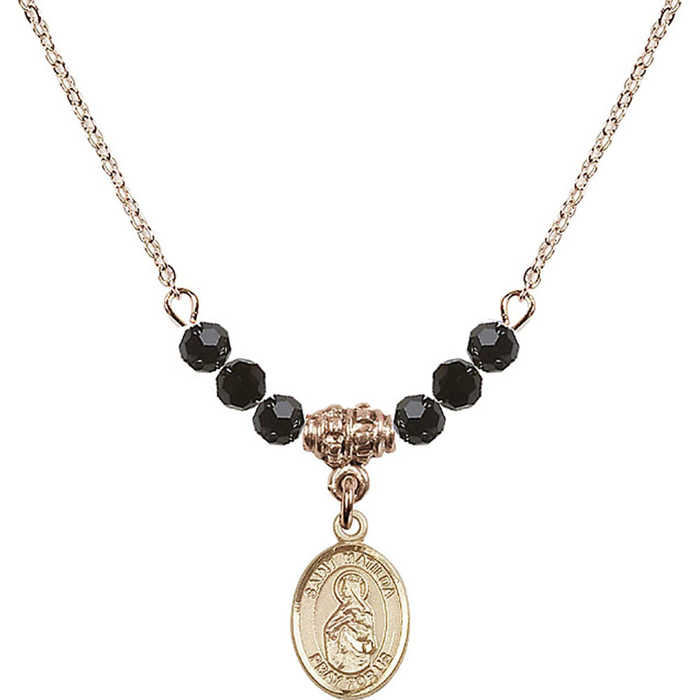 14kt Gold Filled Saint Matilda Birthstone Necklace with Jet Beads - 9239