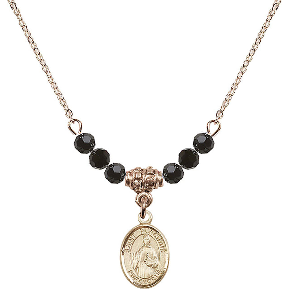 14kt Gold Filled Saint Placidus Birthstone Necklace with Jet Beads - 9240