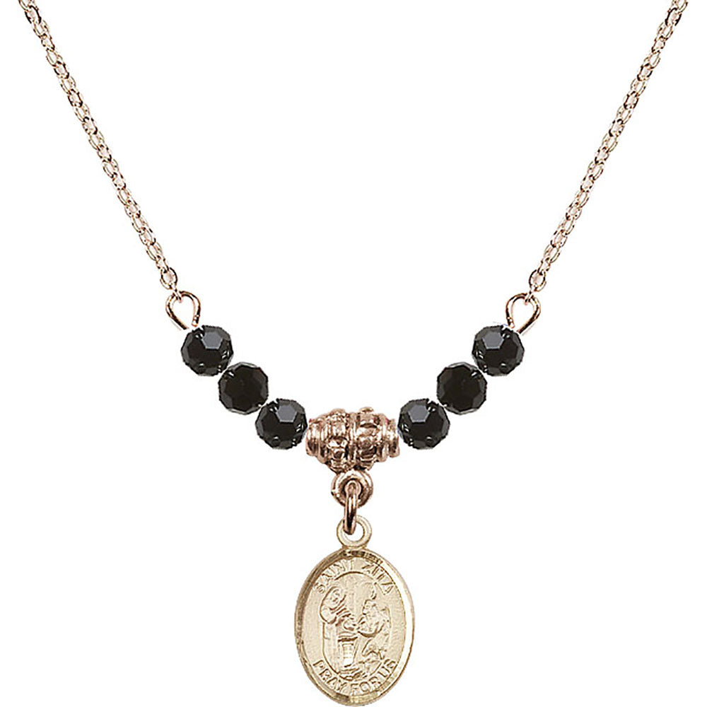 14kt Gold Filled Saint Zita Birthstone Necklace with Jet Beads - 9244