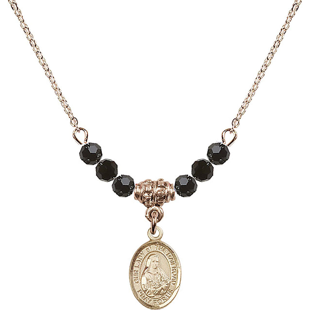 14kt Gold Filled Our Lady of the Railroad Birthstone Necklace with Jet Beads - 9247