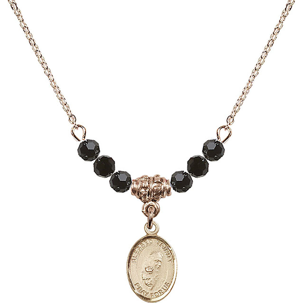 14kt Gold Filled Blessed Trinity Birthstone Necklace with Jet Beads - 9249