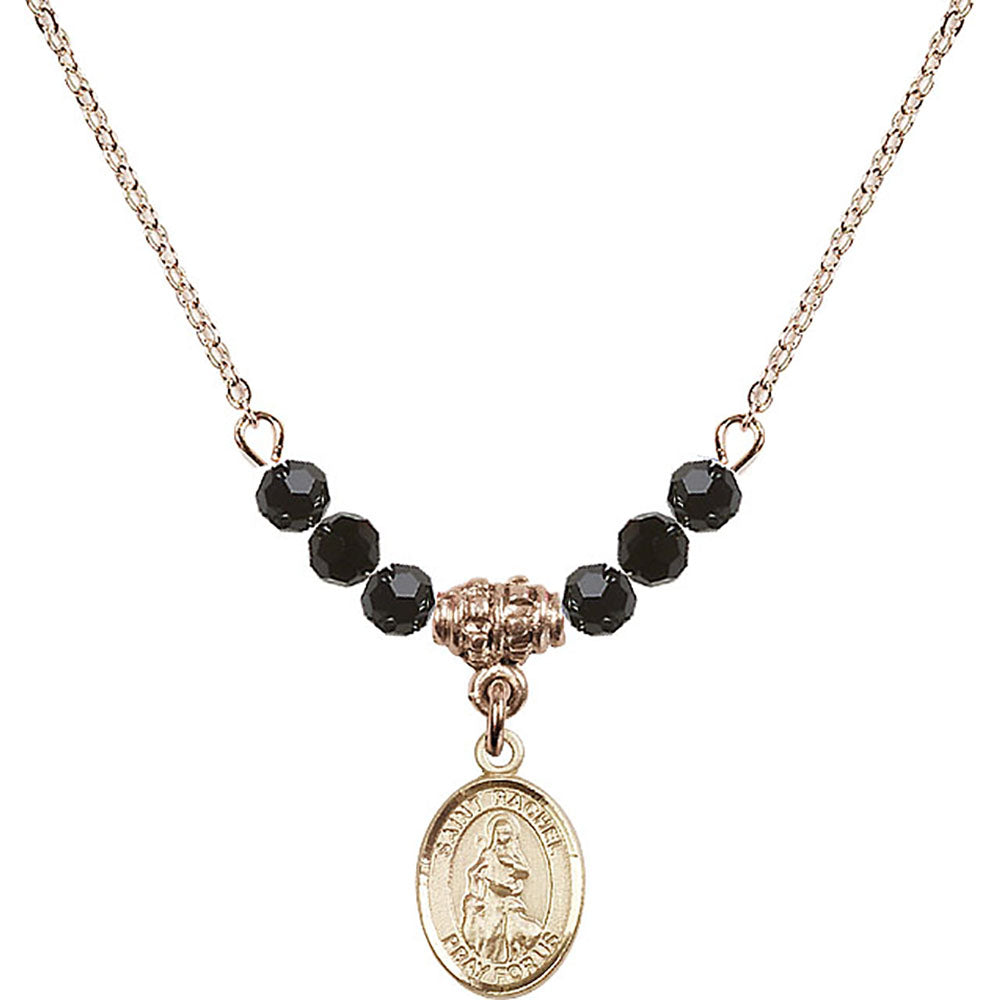 14kt Gold Filled Saint Rachel Birthstone Necklace with Jet Beads - 9251