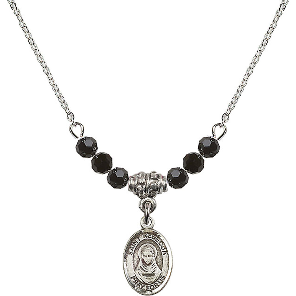 Sterling Silver Saint Rebecca Birthstone Necklace with Jet Beads - 9252