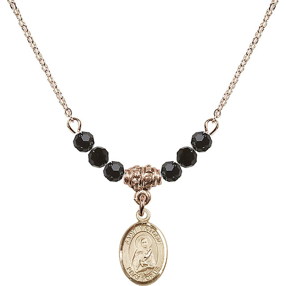 14kt Gold Filled Saint Victoria Birthstone Necklace with Jet Beads - 9253