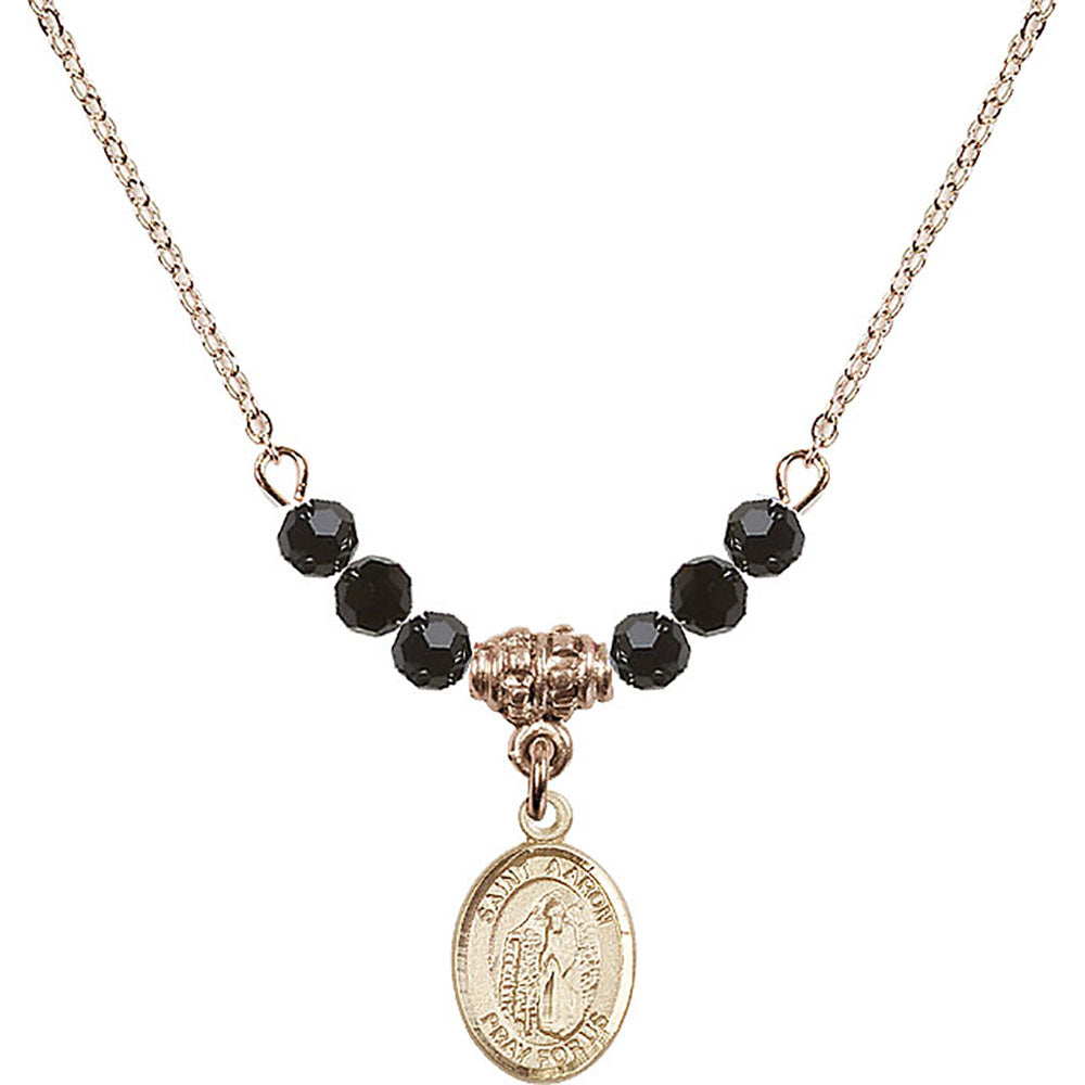 14kt Gold Filled Saint Aaron Birthstone Necklace with Jet Beads - 9254