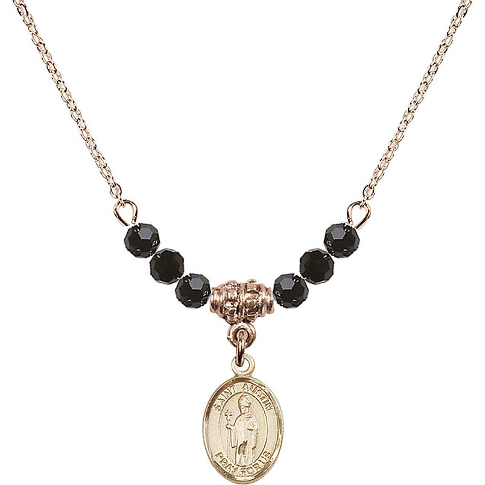 14kt Gold Filled Saint Austin Birthstone Necklace with Jet Beads - 9256