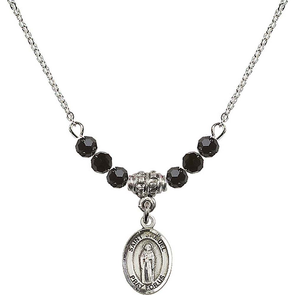 Sterling Silver Saint Samuel Birthstone Necklace with Jet Beads - 9259