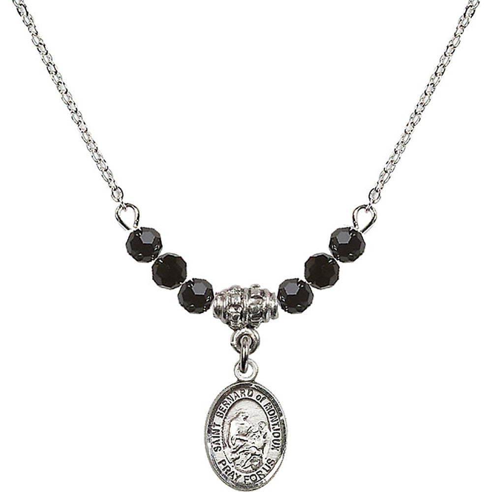 Sterling Silver Saint Bernard of Montjoux Birthstone Necklace with Jet Beads - 9264