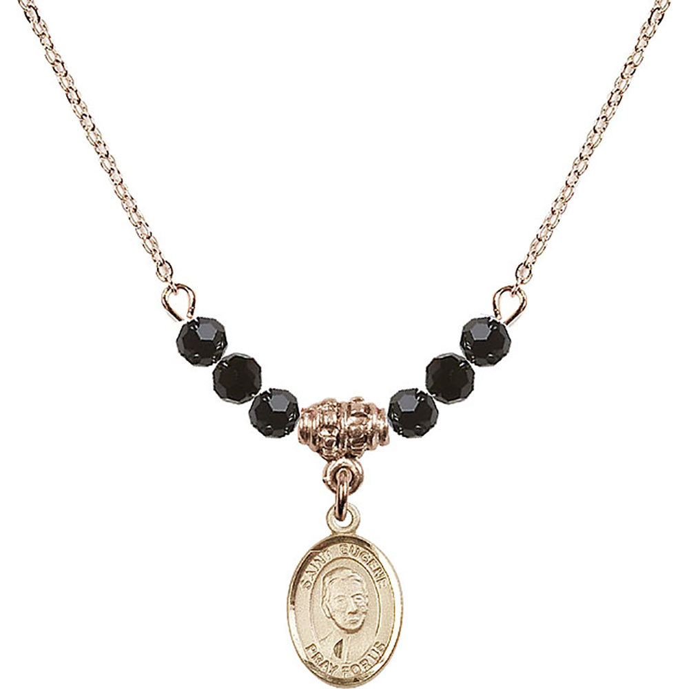 14kt Gold Filled Saint Eugene de Mazenod Birthstone Necklace with Jet Beads - 9266