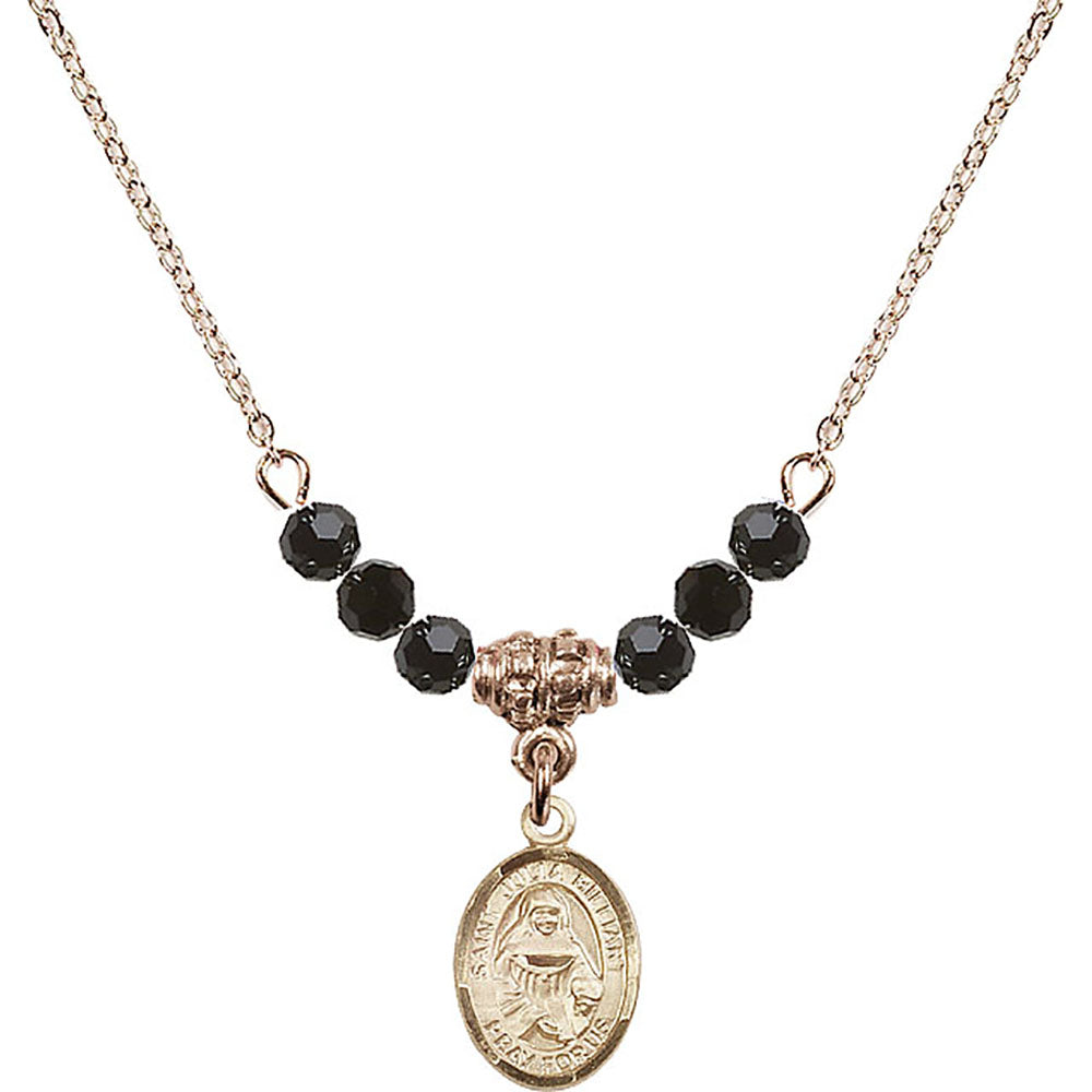 14kt Gold Filled Saint Julia Billiart Birthstone Necklace with Jet Beads - 9267