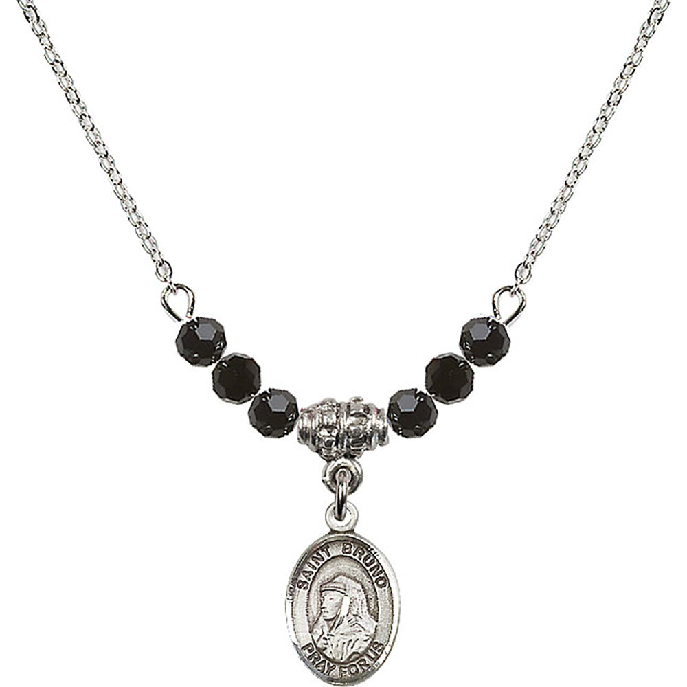 Sterling Silver Saint Bruno Birthstone Necklace with Jet Beads - 9270