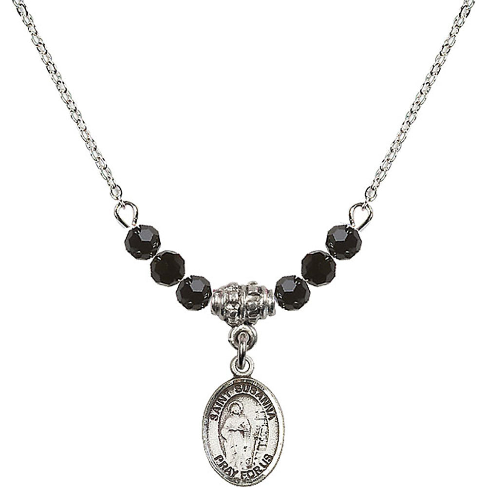 Sterling Silver Saint Susanna Birthstone Necklace with Jet Beads - 9280