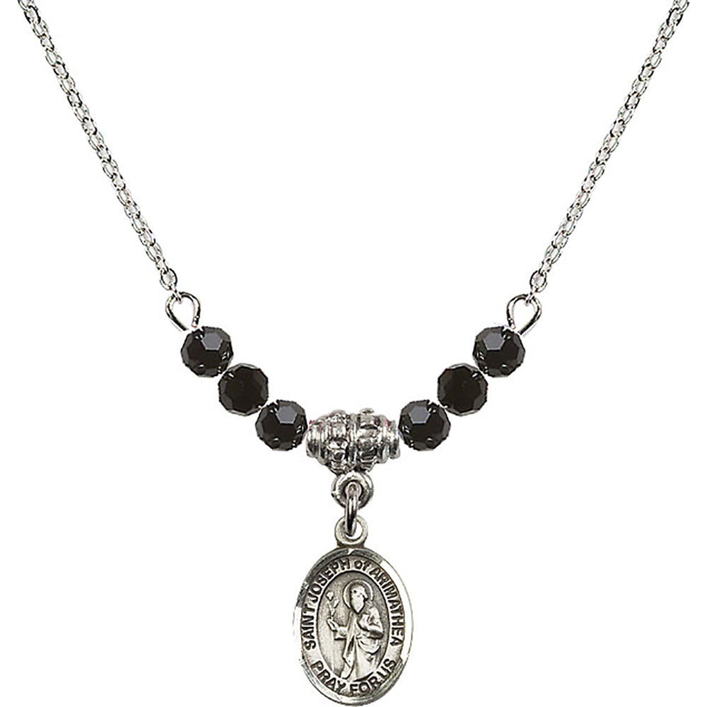 Sterling Silver Saint Joseph of Arimathea Birthstone Necklace with Jet Beads - 9300