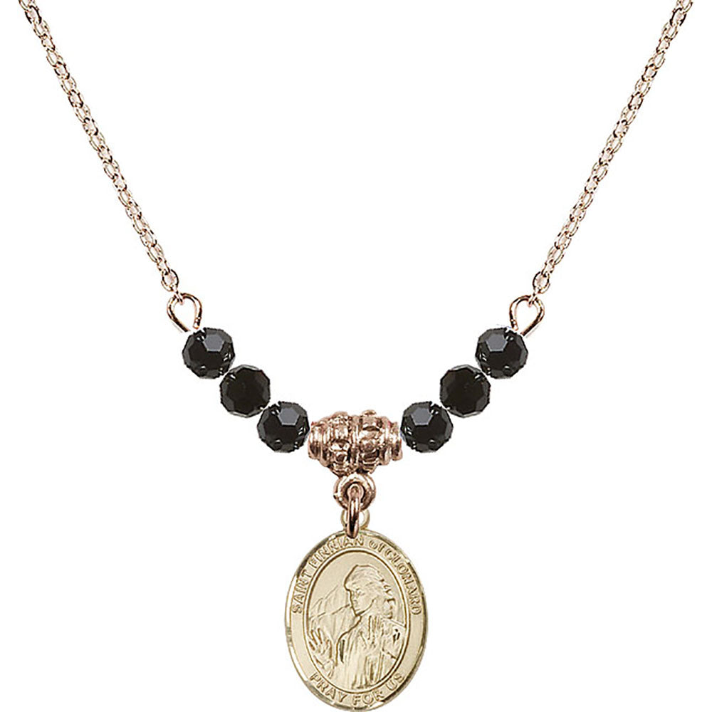 14kt Gold Filled Saint Finnian of Clonard Birthstone Necklace with Jet Beads - 9308