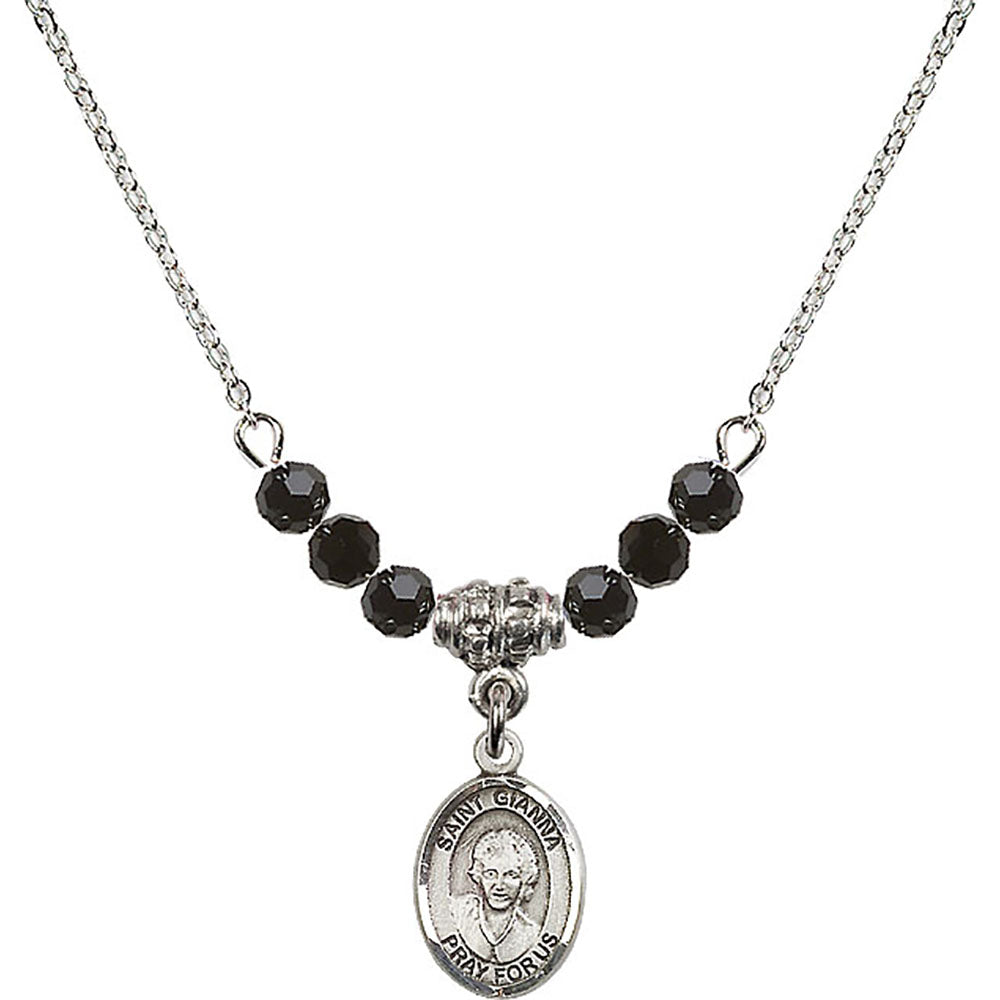 Sterling Silver Saint Gianna Beretta Molla Birthstone Necklace with Jet Beads - 9322