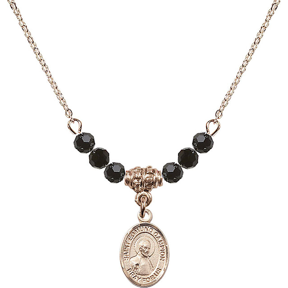 14kt Gold Filled Saint Edmund Campion Birthstone Necklace with Jet Beads - 9333