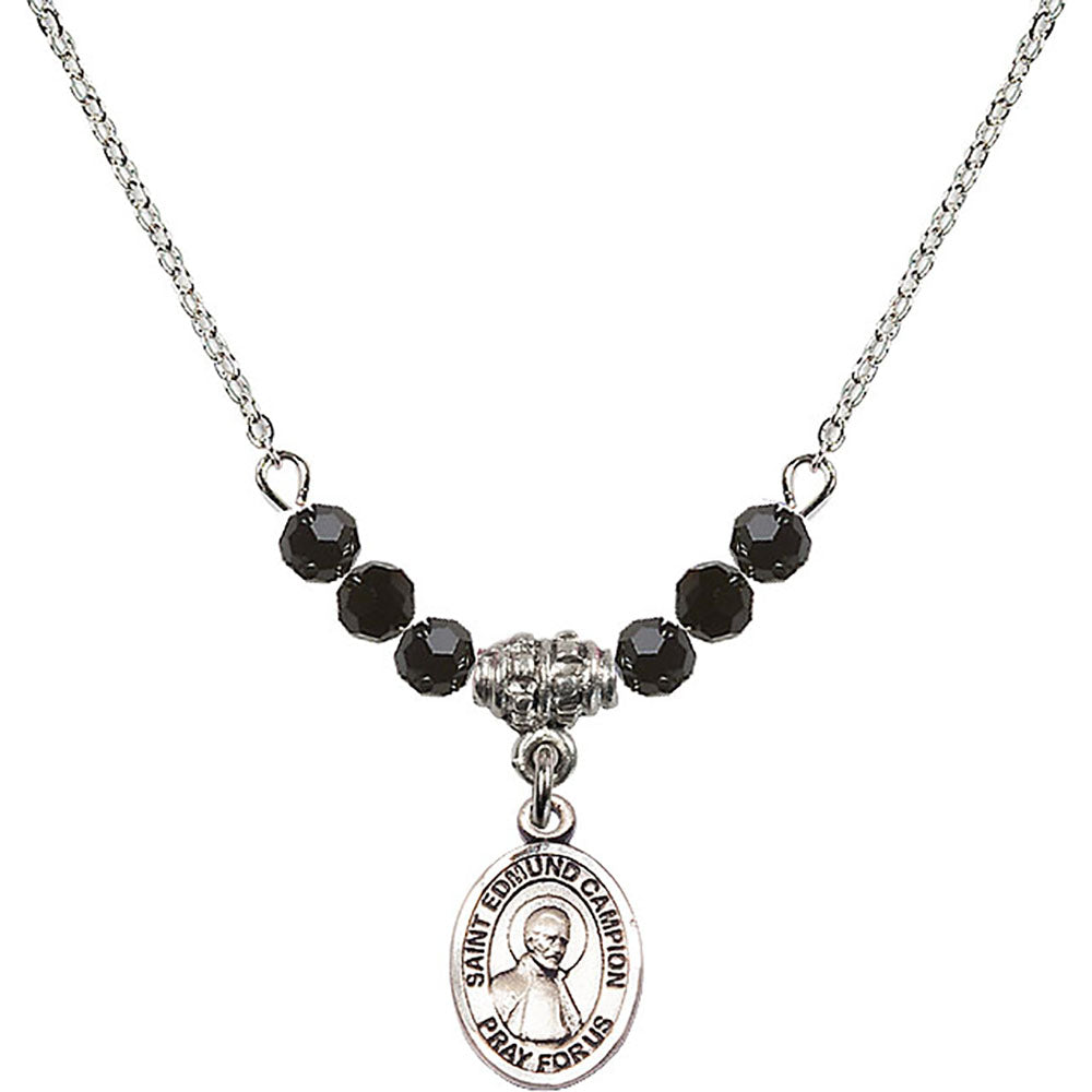 Sterling Silver Saint Edmund Campion Birthstone Necklace with Jet Beads - 9333