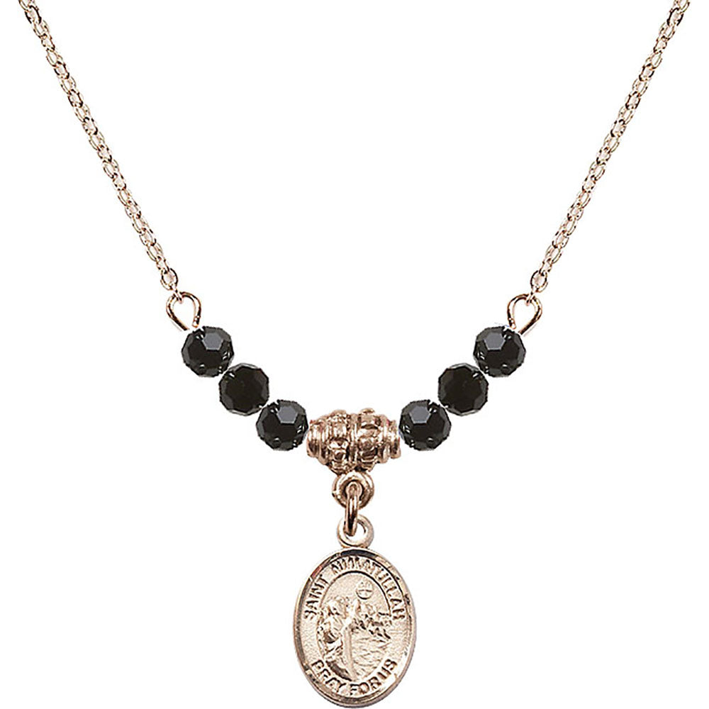 14kt Gold Filled Saint Nimatullah Birthstone Necklace with Jet Beads - 9339