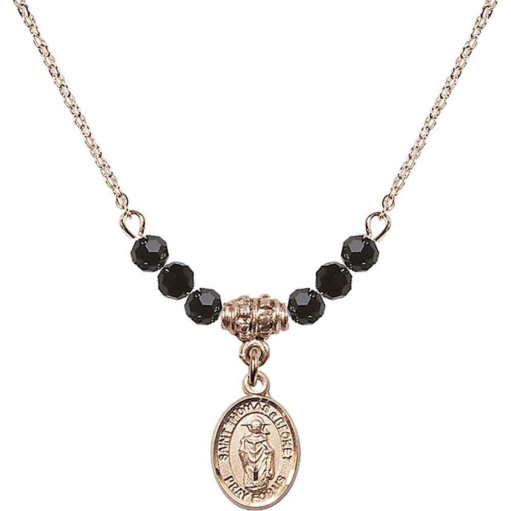 14kt Gold Filled Saint Thomas A Becket Birthstone Necklace with Jet Beads - 9344
