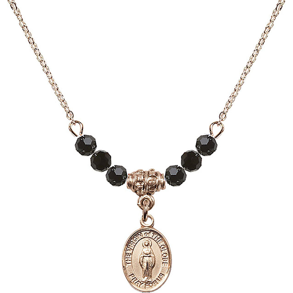 14kt Gold Filled Virgin of the Globe Birthstone Necklace with Jet Beads - 9345