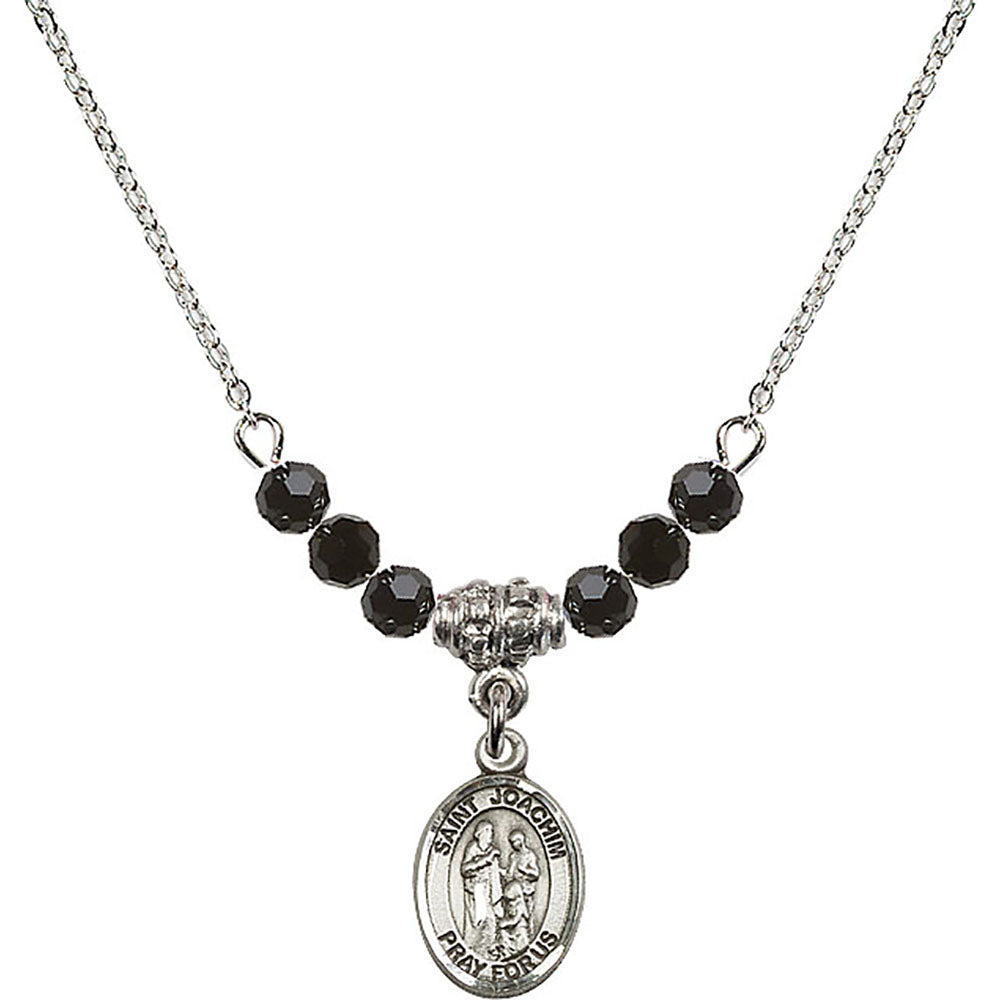 Sterling Silver Saint Joachim Birthstone Necklace with Jet Beads - 9348
