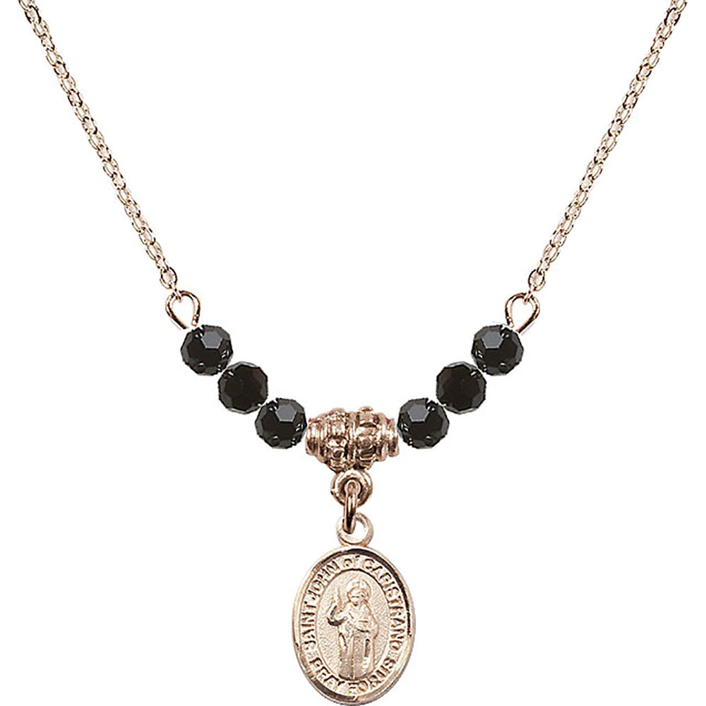 14kt Gold Filled Saint John of Capistrano Birthstone Necklace with Jet Beads - 9350