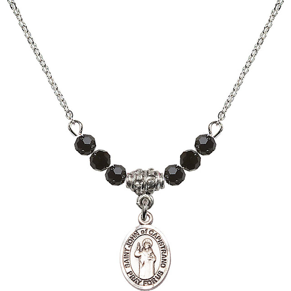 Sterling Silver Saint John of Capistrano Birthstone Necklace with Jet Beads - 9350