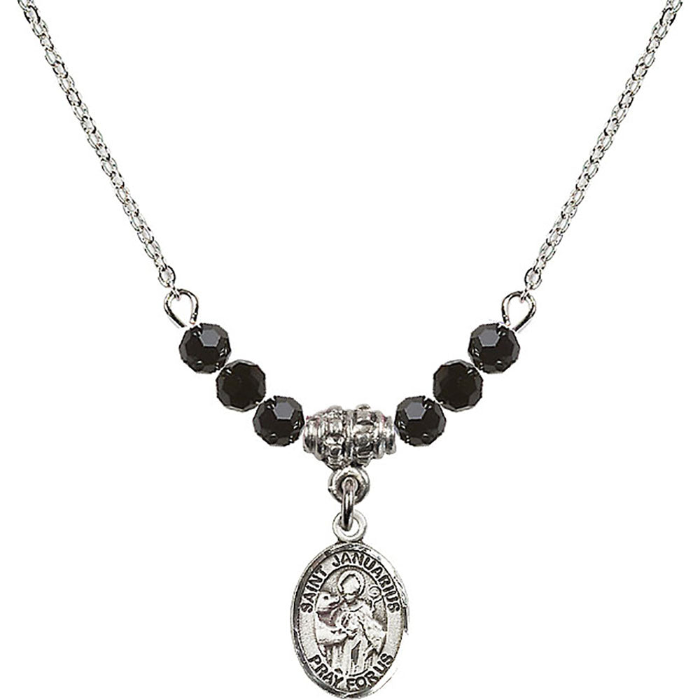 Sterling Silver Saint Januarius Birthstone Necklace with Jet Beads - 9351