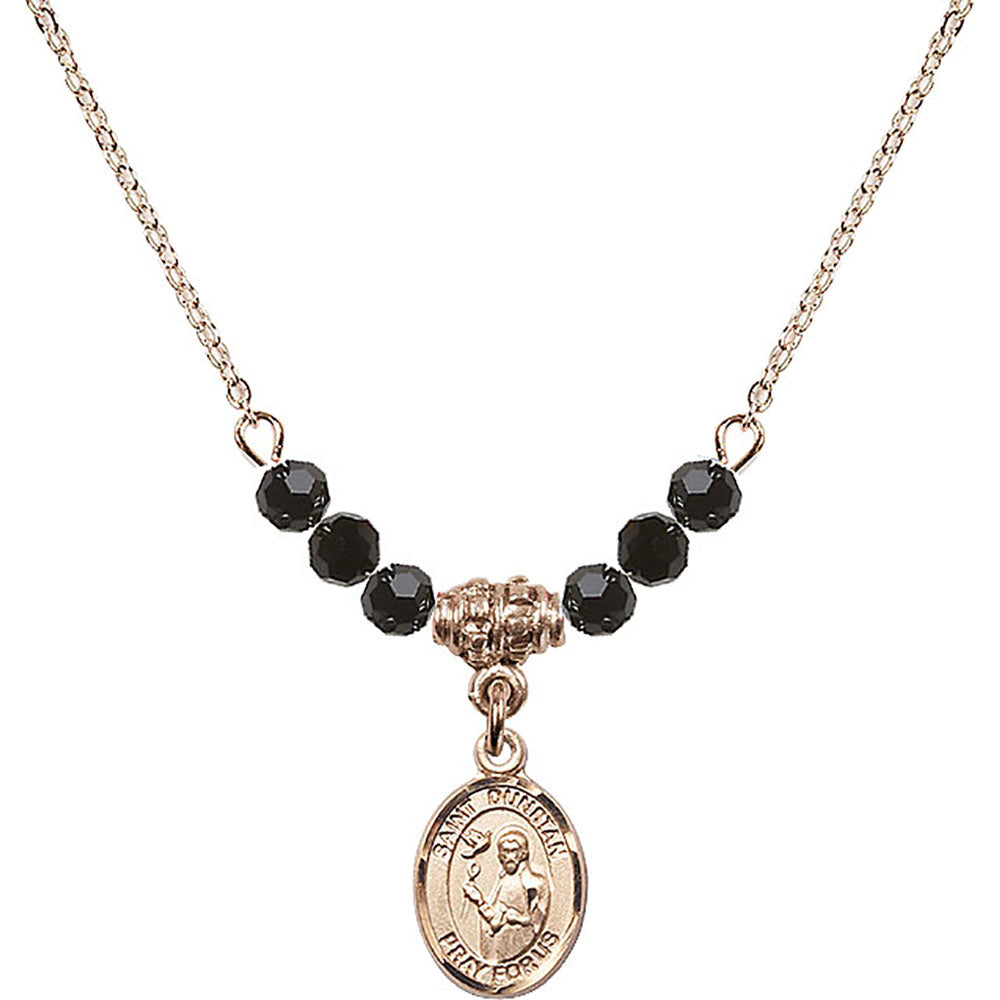 14kt Gold Filled Saint Dunstan Birthstone Necklace with Jet Beads - 9355