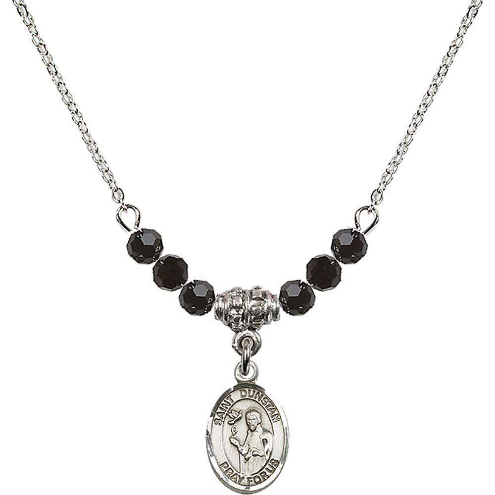 Sterling Silver Saint Dunstan Birthstone Necklace with Jet Beads - 9355