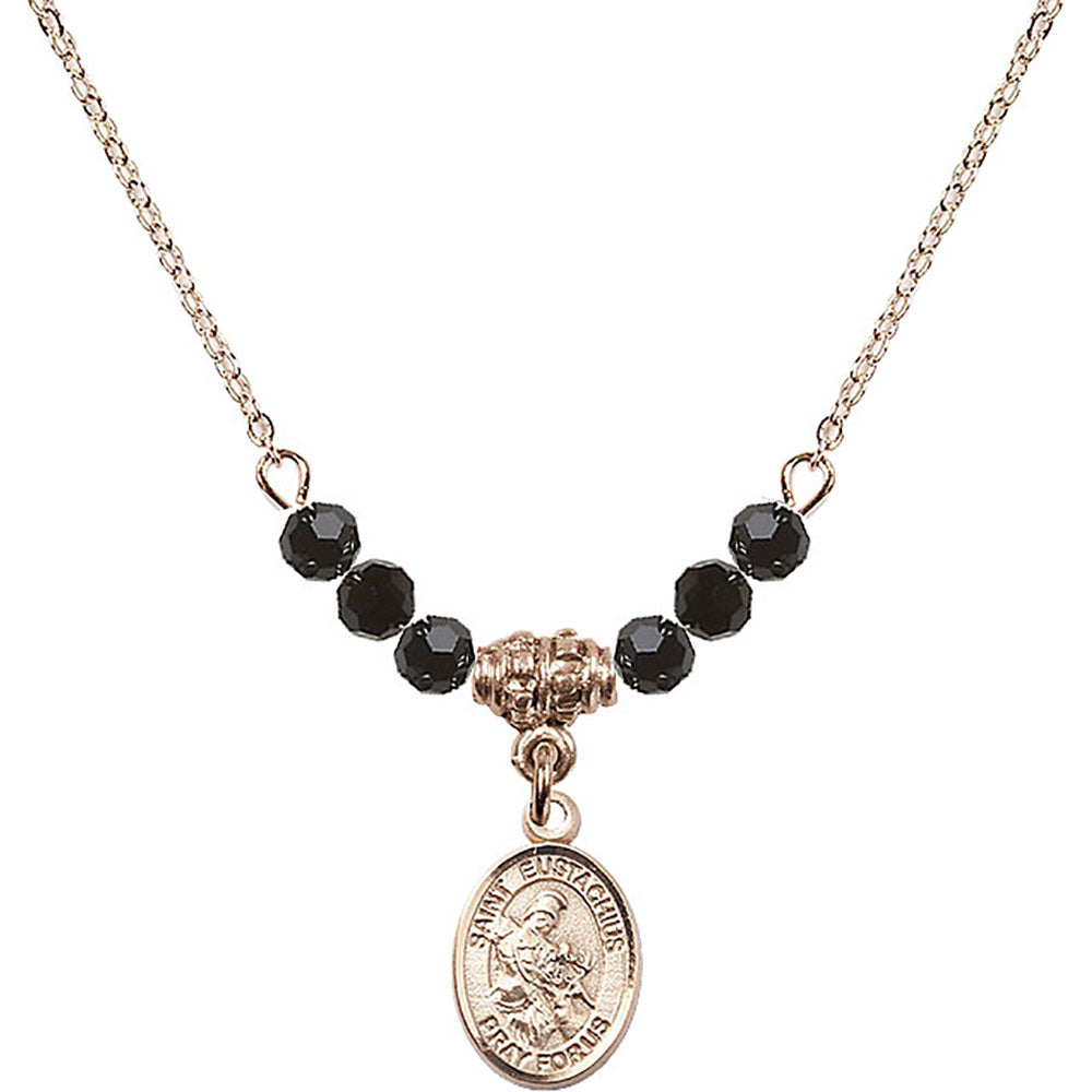14kt Gold Filled Saint Eustachius Birthstone Necklace with Jet Beads - 9356