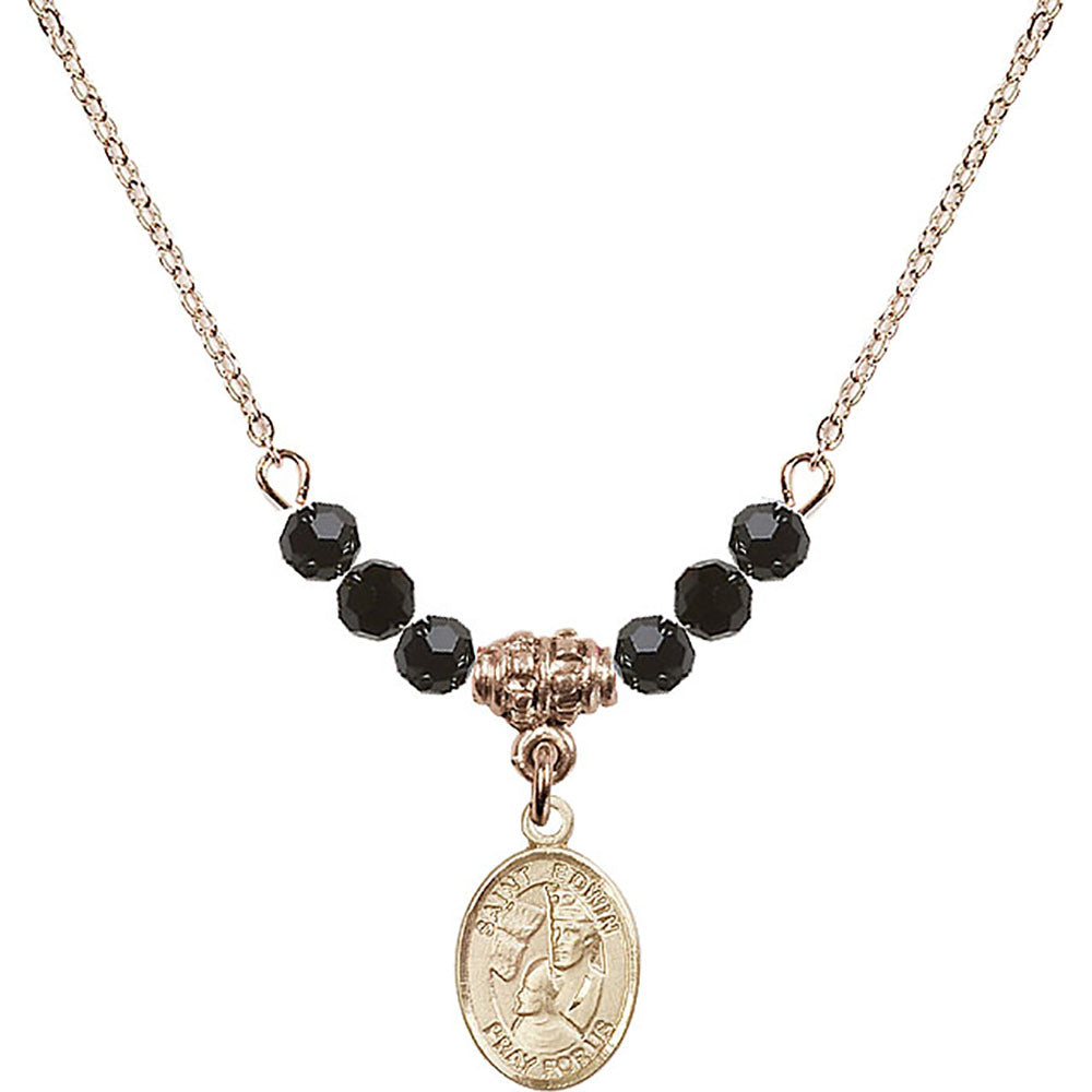 14kt Gold Filled Saint Edwin Birthstone Necklace with Jet Beads - 9361