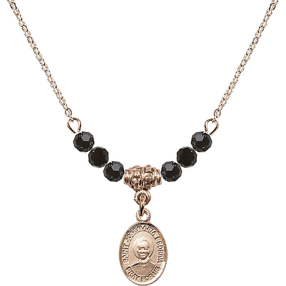 14kt Gold Filled Saint Josemaria Escriva Birthstone Necklace with Jet Beads - 9362