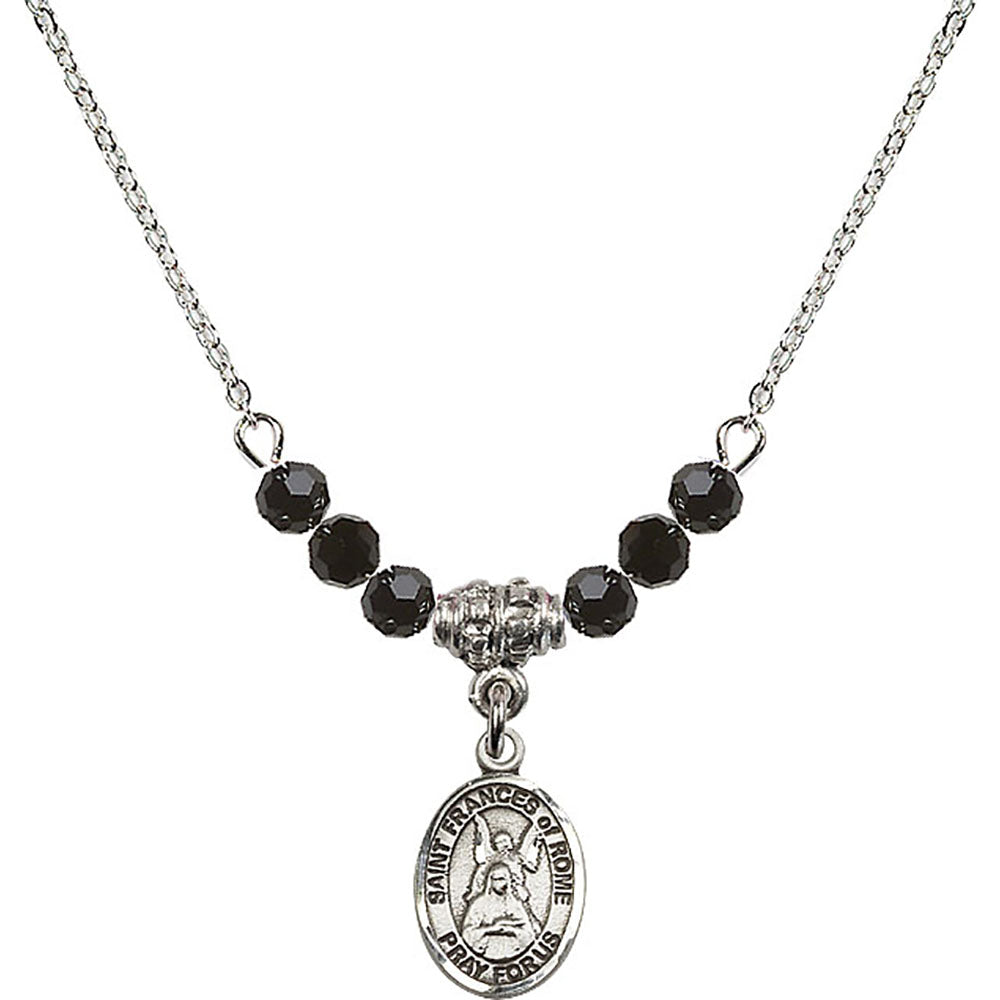 Sterling Silver Saint Frances of Rome Birthstone Necklace with Jet Beads - 9365